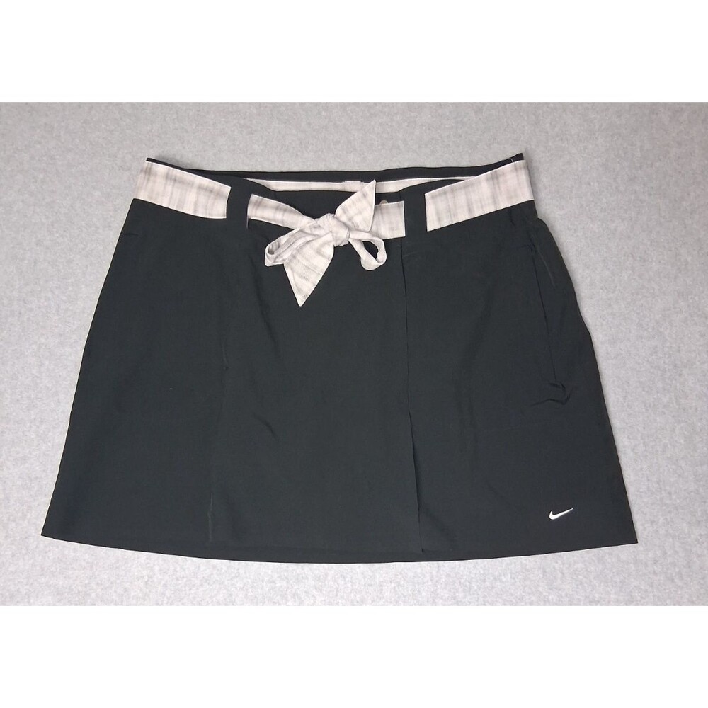 Nike Golf Dri-Fit Black Wrap Skort Size 14 Tie Waist Plaid Belt Tennis Athletic